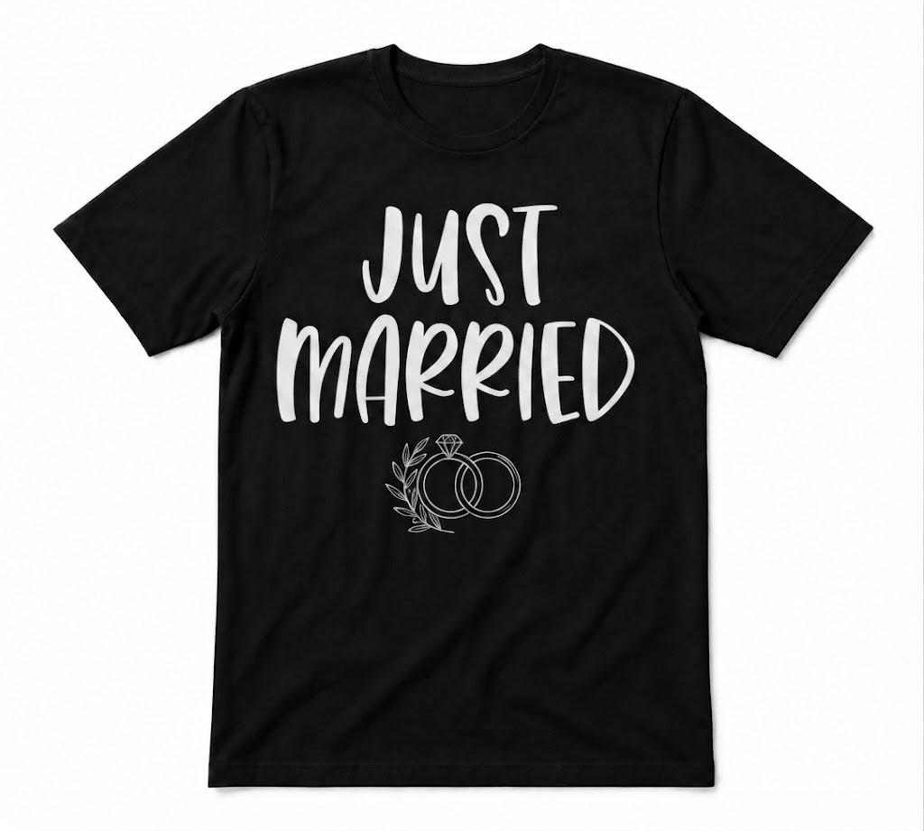 Just Married Anniversary Married Couples Matching Wedding Black T-shirt