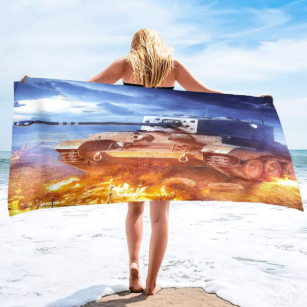 Beach Towel Oversized,Thick Sand Free Microfiber Beach Towel Tank Print, Super Absorbent Quick Dry Swim Beach Towels for Men,Boy