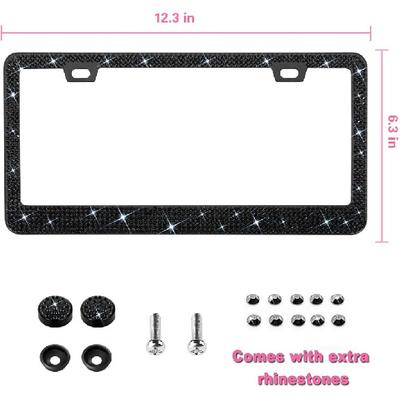 Bling License Plate Frame for Women, 1PCS Sparkly License Plate Frames| Over 1200 Pcs 14 Facets Bedazzled Clear Glass Diamond Rhinestone Crystals