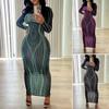 Frühling und Herbst Damen Kleid Langarm Rundhals Mode Druck Schlanke Hüfte Bottom Kleider