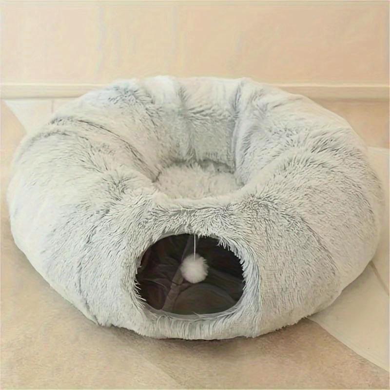 Set of 2 Plush Cat Bed Warm Foldable Cat House Detachable Tunnel Cat Nest Pet Cat Tunnel Washable Cute Pet Bed