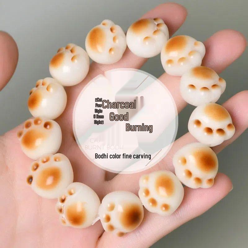 Charcoal Roasted Bodhi Root & White Jade Bracelet for Girls