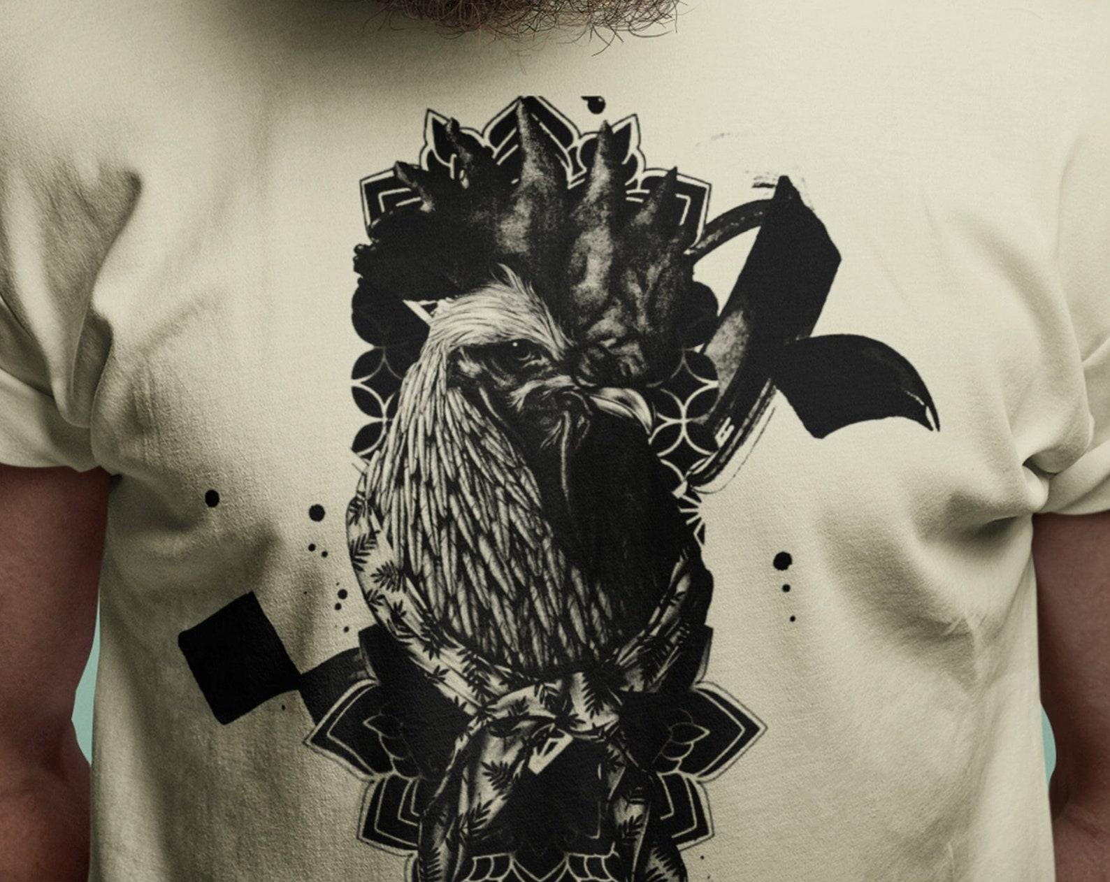 Rooster Graphic T Shirt, Funny Farmer Unisex Shirt, Chicken Lover Shirt, Farm Life Gift, Cute Boho Shirts, Vegan Rooster Shirt L