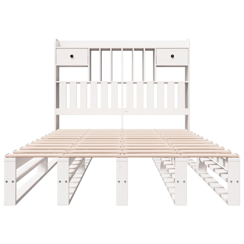 Solid Wood Bed with Shelf Without Mattress White 135x190 cm Pine