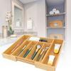 VaeFae Bamboo Silverware Organizer, Expandable Kitchen Drawer Organizer for Cutlery, Wooden Utensil Holder, Multifunctional Drawer Storage, 5-7 Compar