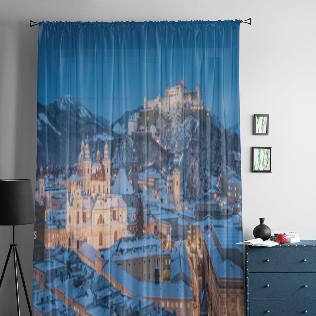Orașul Salzburg cu Festung Hohensalzburg Iarna Salzburger Land Austria Tulle Perdele transparente Camera Voile Organza Cortina