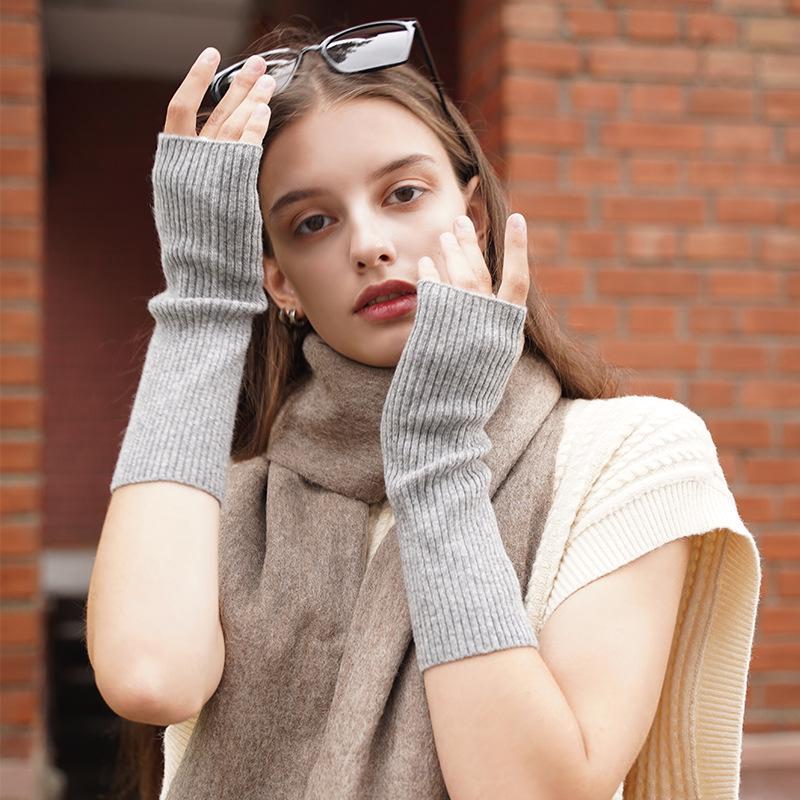 Women's Cashmere Knit Striped Half-Finger Winter Gloves