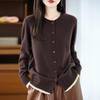 Women's 100% Wool Color Block Round Neck Sweater - Knit Long Sleeve Loose Pullover for Autumn/Winter