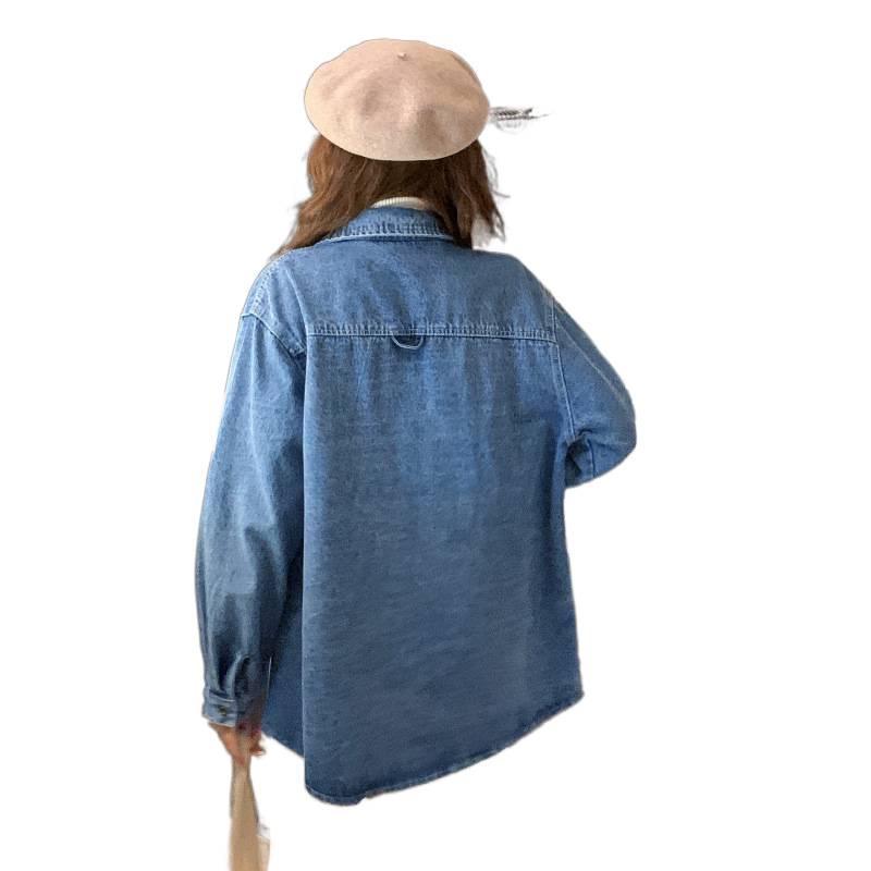 Women's Korean Style Bear Embroidery Soft Denim Shirt Jacket - Thick Material, New Design