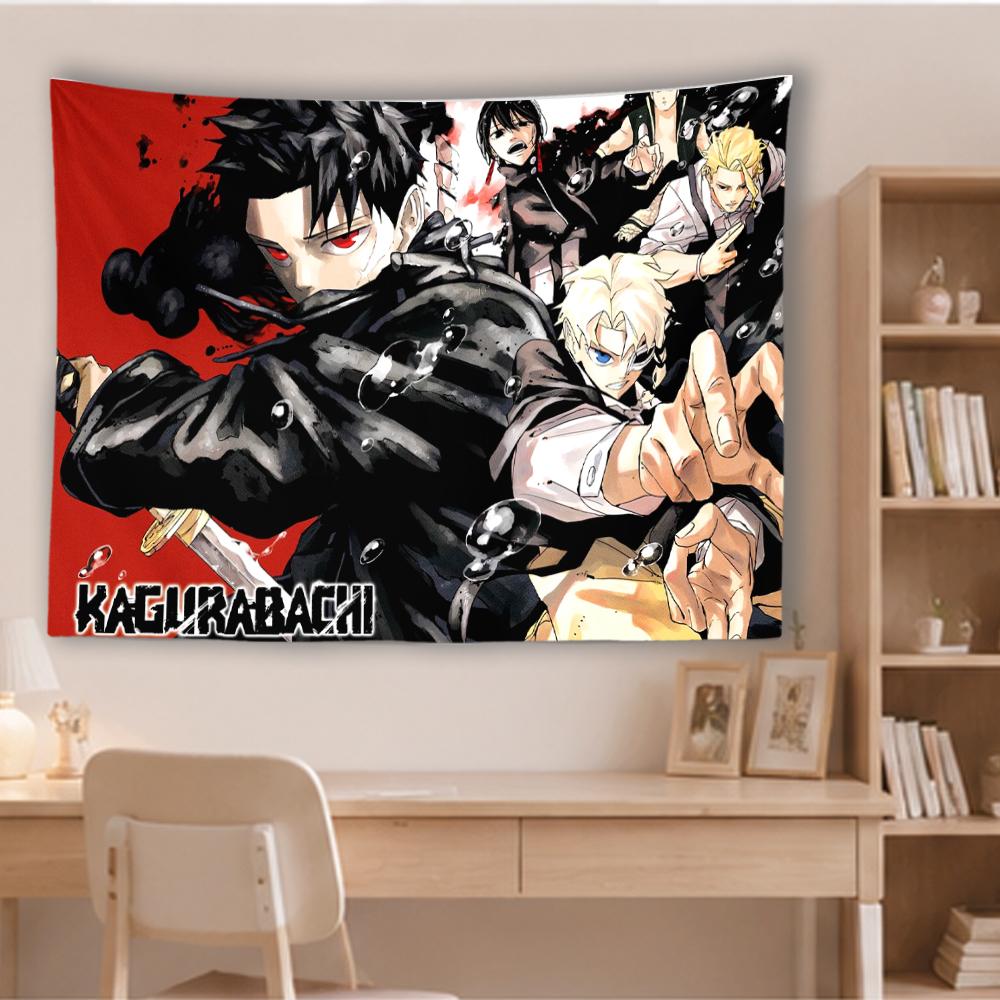 Kagurabachi Anime Tapestry Main Characters Group Print Wall Hanging, Japanese Shonen Manga Aesthetic Background Cloth