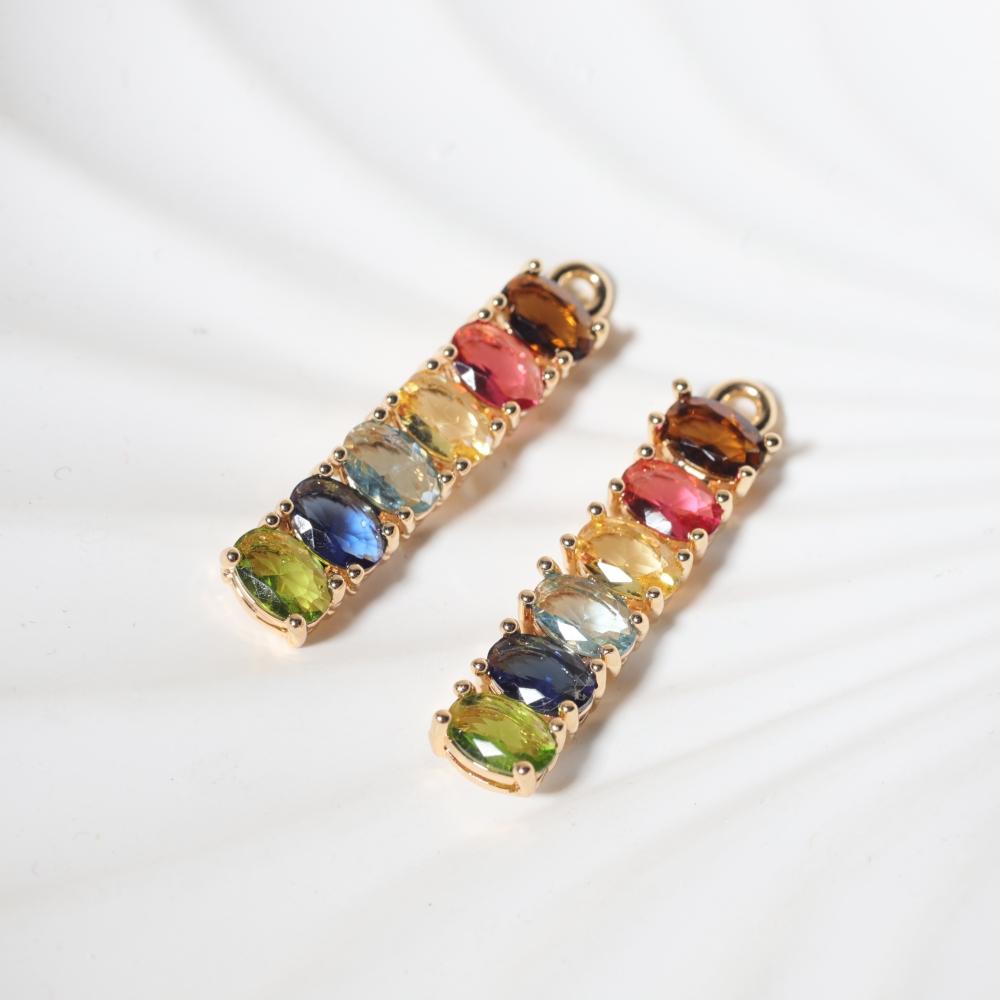 

Rainbow Zirconia Bar Pendant Charms Gold Plated Copper Base for DIY Jewelry Making 2 pieces різнокольоровий