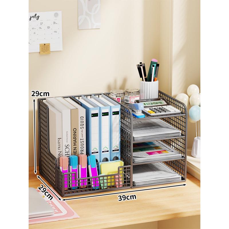 Desktop File Organizer Multi-Layer Storage Rack for Office Supplies and Books