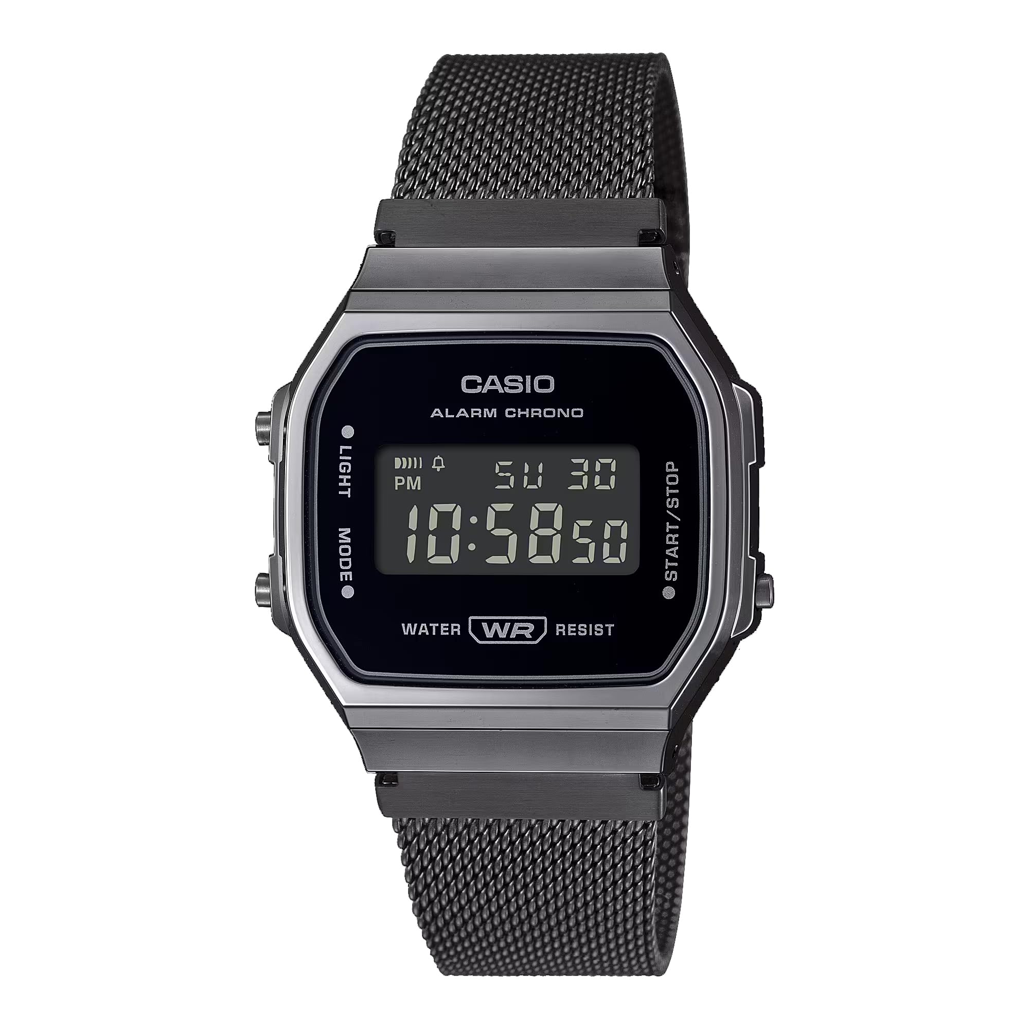 Casio Vintage Collection Gunmetal Mesh Band Alarm Chronograph Illuminator Digital Watch A168WEMB-1BV Men s