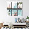 6Pcs Surf Canvas Wall Art Summer Beach Posters Tropical Ocean Coastal Wall Decor Palm Tree Surfboard Seascape Painting Prints Nautical Pictures Gift
