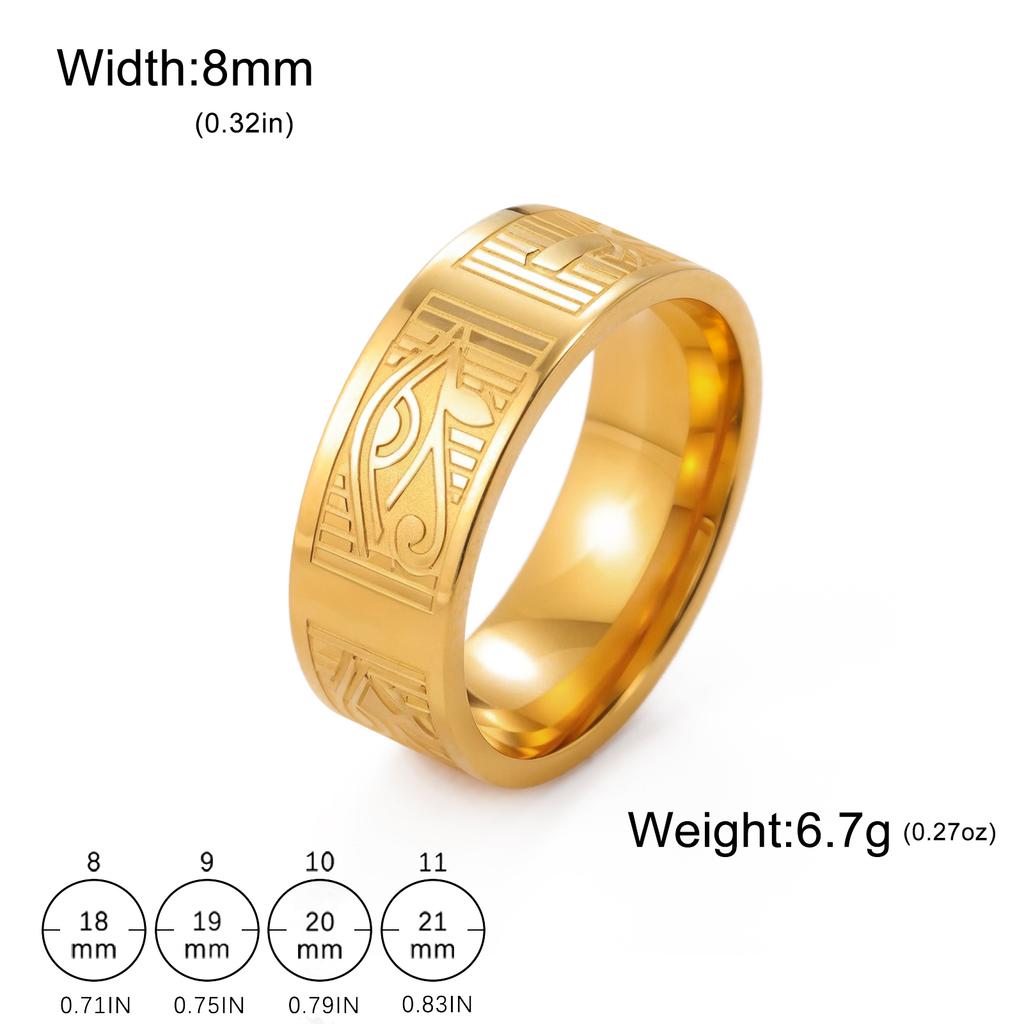 Jeshayuan Ancient Egyptian Ring Stainless Steel Ankh Cross Eye of Horus Rings Egypt Symbol Protection Jewelry for Men Women