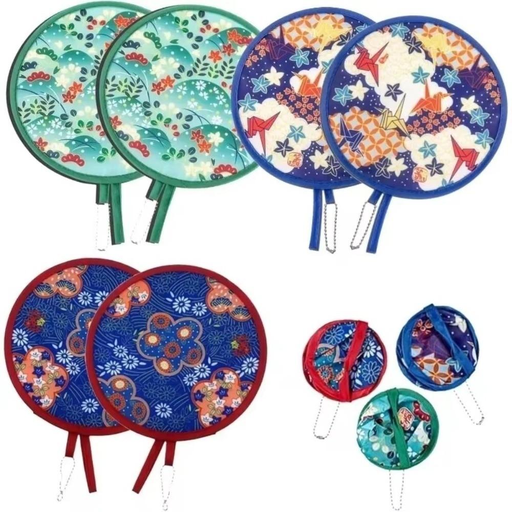 Mini Size Handheld Fan Flower Pattern Round Decorative Fan Portable Folding Fan