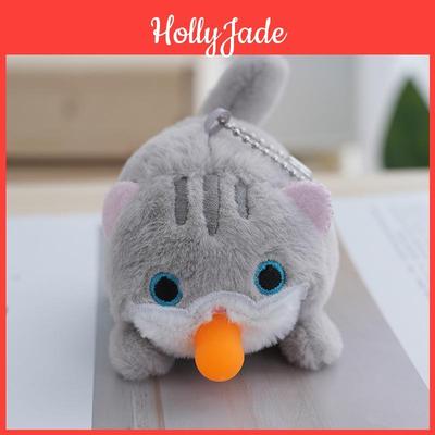 Chaveiro Gato Fofo de Pelúcia Soprando Bolhas Acessório de Bolsa Gato Cinza Fofo