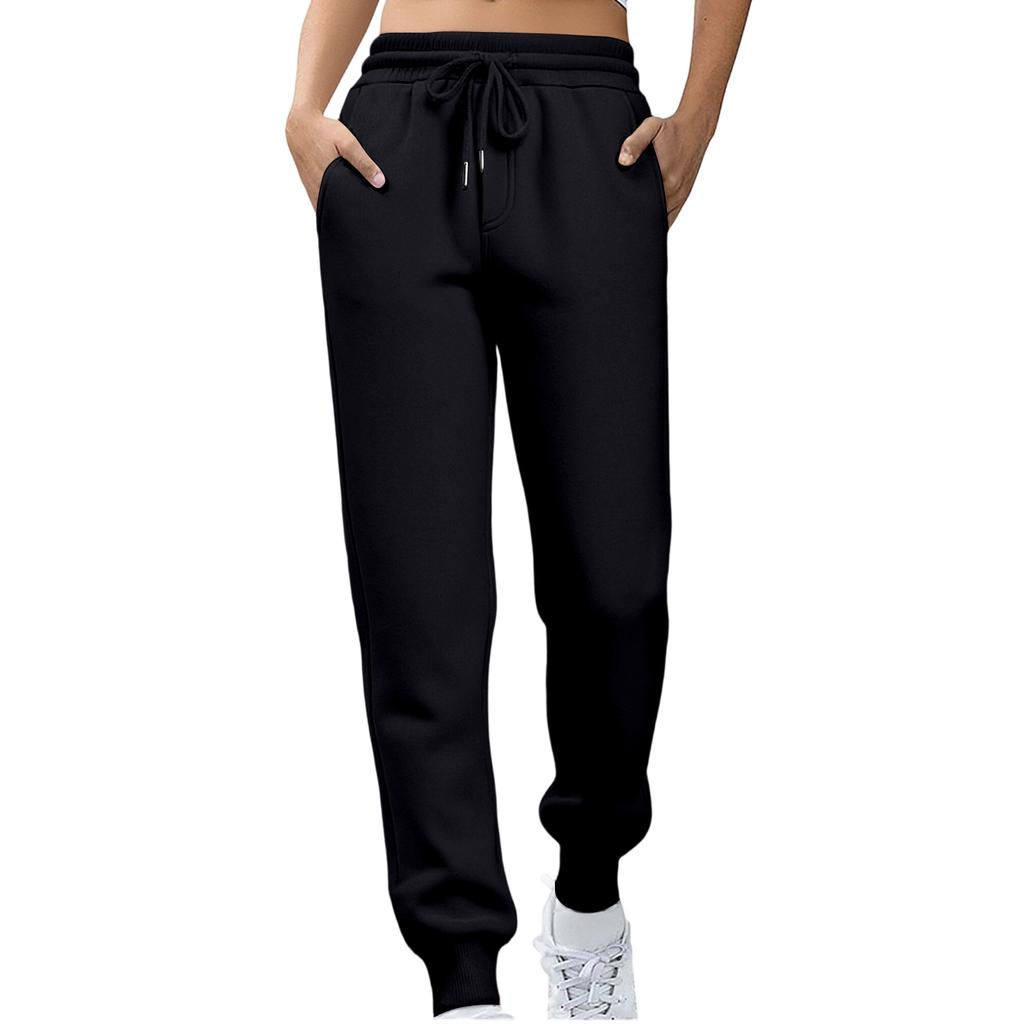 Ladies' Fashionable Solid Color Straight Leg Pants With High Waist Drawstring Pockets And Elastic Waist Casual Pants