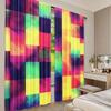 2Pcs Abstract Curtains Rainbow Colored Geometric Square Shaped Blurry Effects Watercolor Design For Bedroom Bathroom Living Room