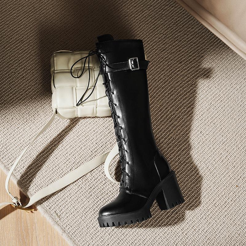 Women's High-heeled Boots for Autumn and Winter, Waterproof Platform, Thick Heel, Motorcycle Boots, Oversized Roman Women's Boots