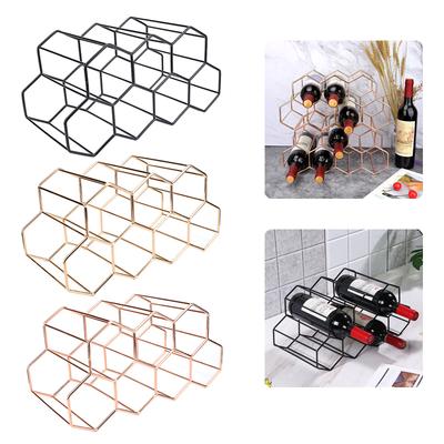 Modern Metal Honeycomb Wine Rack Wine Bottle Storage Beehive Tabletop Wine Rack Hexagon 9 Bottle Wine Holder Display