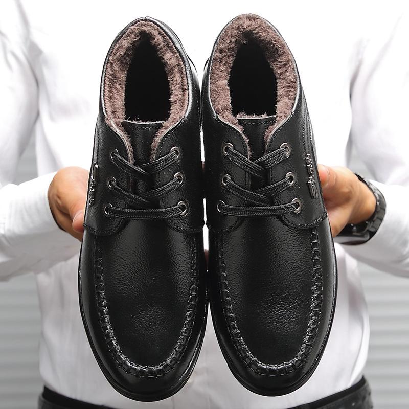 Pánské zimní boty Business Pravá kůže Kotníkové Vysoké Bavlněné Sněhule s plnou kožešinovou podšívkou pro otce