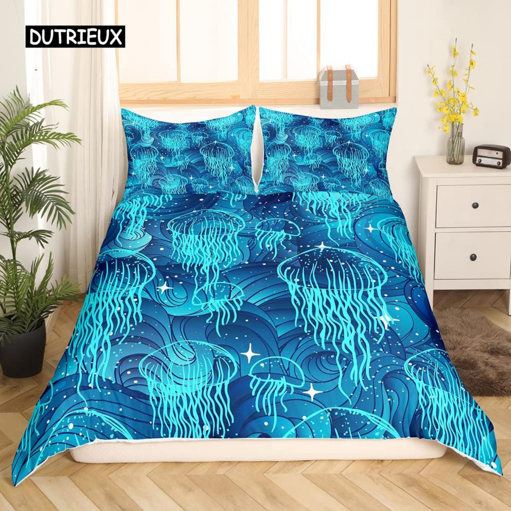 

Jellyfish Duvet Cover Set Purple Galaxy Glowing Jellyfish Bedding Set Universe and Sea Creatures 2/3pcs Comforter Cover for Kids EU single(135x200cm)
