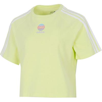 Neo Striped Logo Graphic Round Neck Casual Loose Straight Short Sleeve T-Shirt Women Tops Lemon-Yellow HF7285