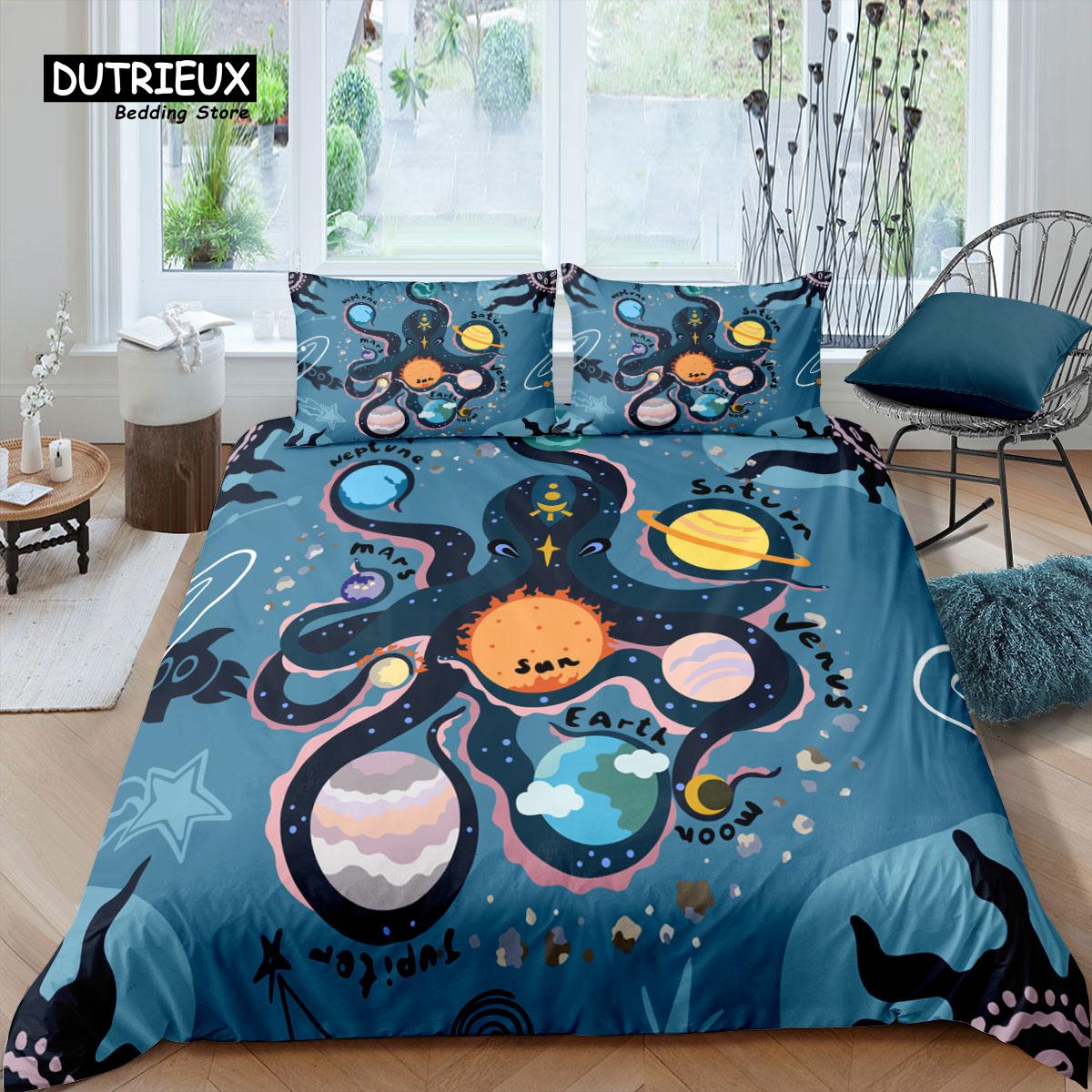 

Home Living Luxury 3d Octopus Bedding Set Marine Life Duvet Cover Pillowcase Kids Bedding Set Queen and King EU/US/AU/UK Size (135x200cm)
