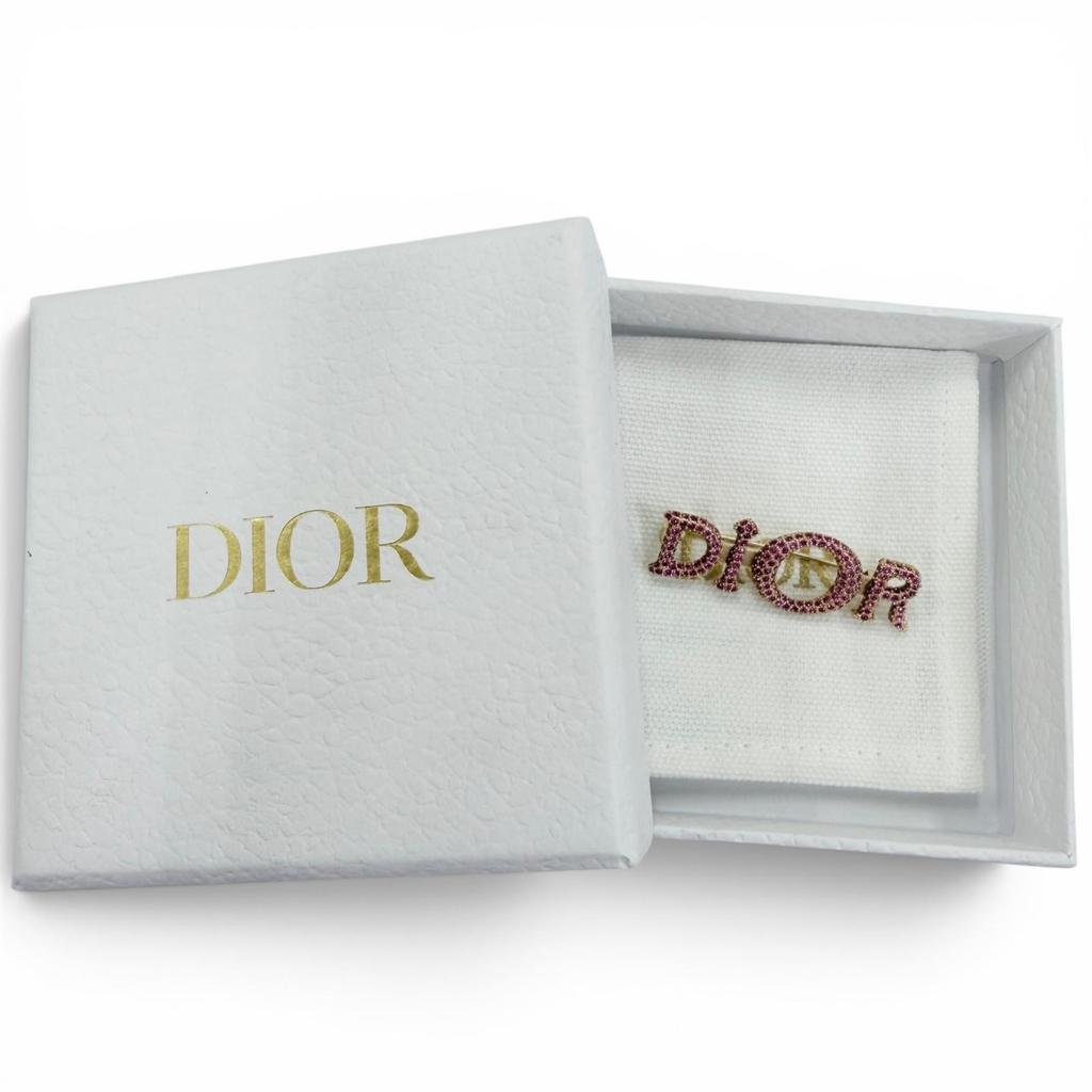 Excellent DIOR Brooch Logo Rhinestone Pink Women Used