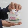 Ceramic Whiteware Cover Bowl Blue Pattern Three-Force Cover Bowl Single Large Thin Tire Kung Fu Tea Set Tea Bowl Gaiwan Ceramic