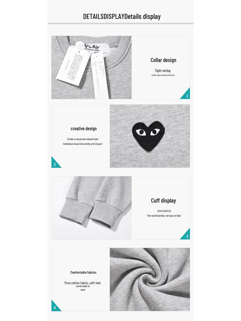 HEYPLAY Japanese Red Heart Fleece-Lined Sweatshirt: Unisex Round Neck Long Sleeve Pullover In Solid Color, Couple Style.