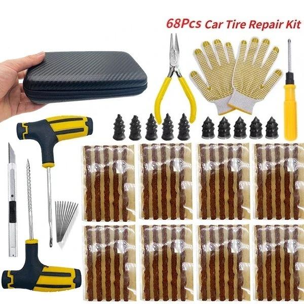 Universal Car Tire Repair Kit with Tire Repair Strips, Portable Emergency Puncture Fixing Tool for Auto, SUV, Truck - Quick Plug