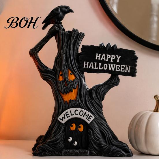 Durable Resin Craft Gifts Spooky Halloween Figurine, Scary Ghost Pumpkin Tabletop Decoration Small Autumn Crafts for Tiered Tray, Shelf, Mantel, Home