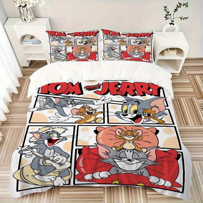 3pcs Tom & Jerry Bedding Set - Includes 1 Quilt Cover and 2 Pillowcases, Comfortable Bedding with Stylish Design for Bedroom, Machine Washab
