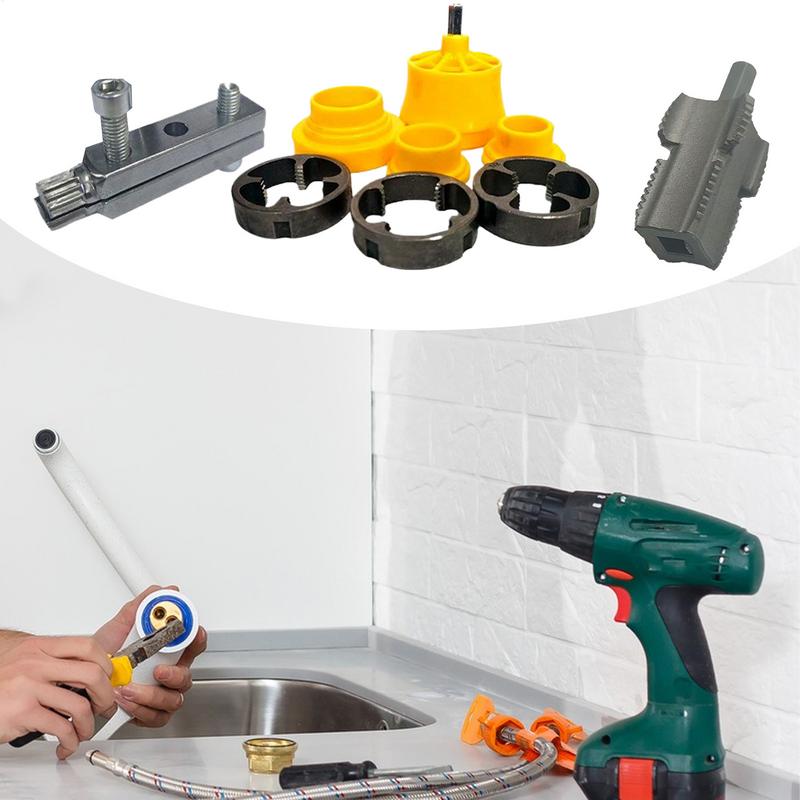 Pipe Thread Cutting Set for Electric Drills PVC Threader with Adjustable Die Sizes Plumbing Repair Professional Tools