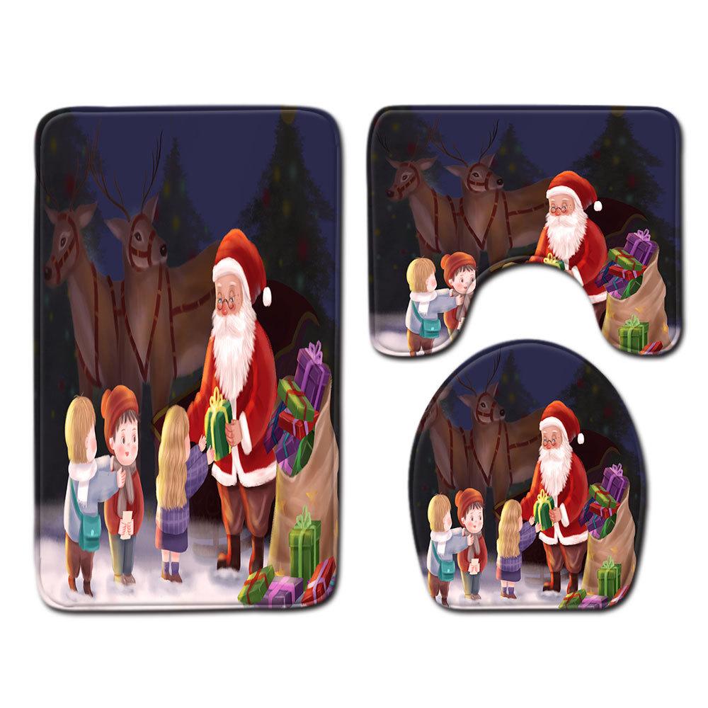 Christmas Bathroom Floor Mat Toilet Three-Piece Set