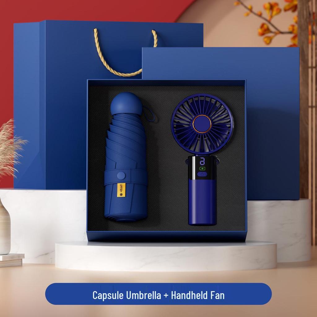 Digital Display Coffee Cup & Handheld Fan Business Gift Set for Leaders & Colleagues - Customizable with Logo