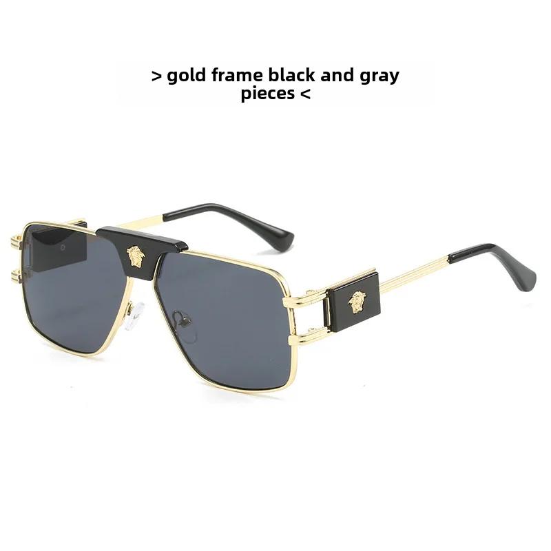 

Fashionable Men s Sunglasses Large Brand Cross-border Explosion Style Square Double Bridge Metal Sunglasses European Style