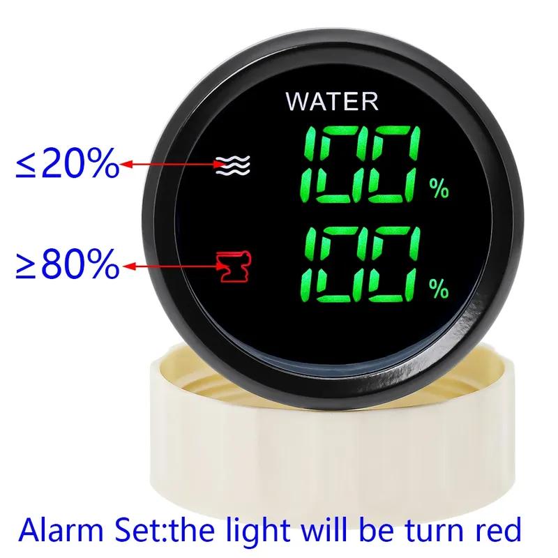 Digital Dual Gauge with Alarm 52MM Water Level+Sewage Level Meter for Water/Sewage Level Sensor 0-190ohm Boat Car 12V24V
