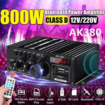 AK380 800W 12V Home Car Hifi Power Bluetooth Amplifier Stereo BASS Audio Amp Speaker Class D Home Theater Car Home Sound Power Amp