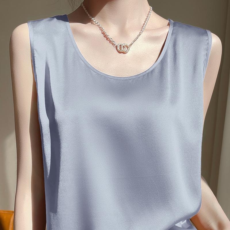 VEZFAA Women's Fashion Casual Summer Spring Solid Color Print Sleeveless Suspenders Blouses & Shirts