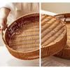 Round Rattan Serving Tray with Handles Handwoven Wicker Storage Basket Fruit Snack Breakfast Home Decor Kitchen Coffee Table