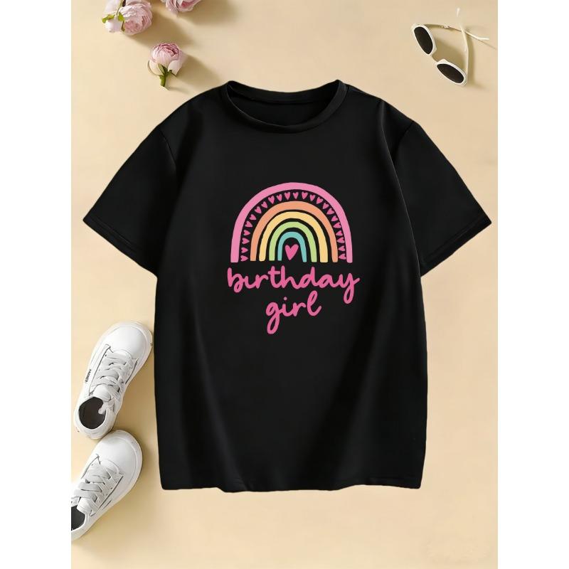 Fashion Rainbow Love Birthday Girl Gothic T Shirts Manga Kids Children's T-shirt Girls Summer Spring Casual Top Tee