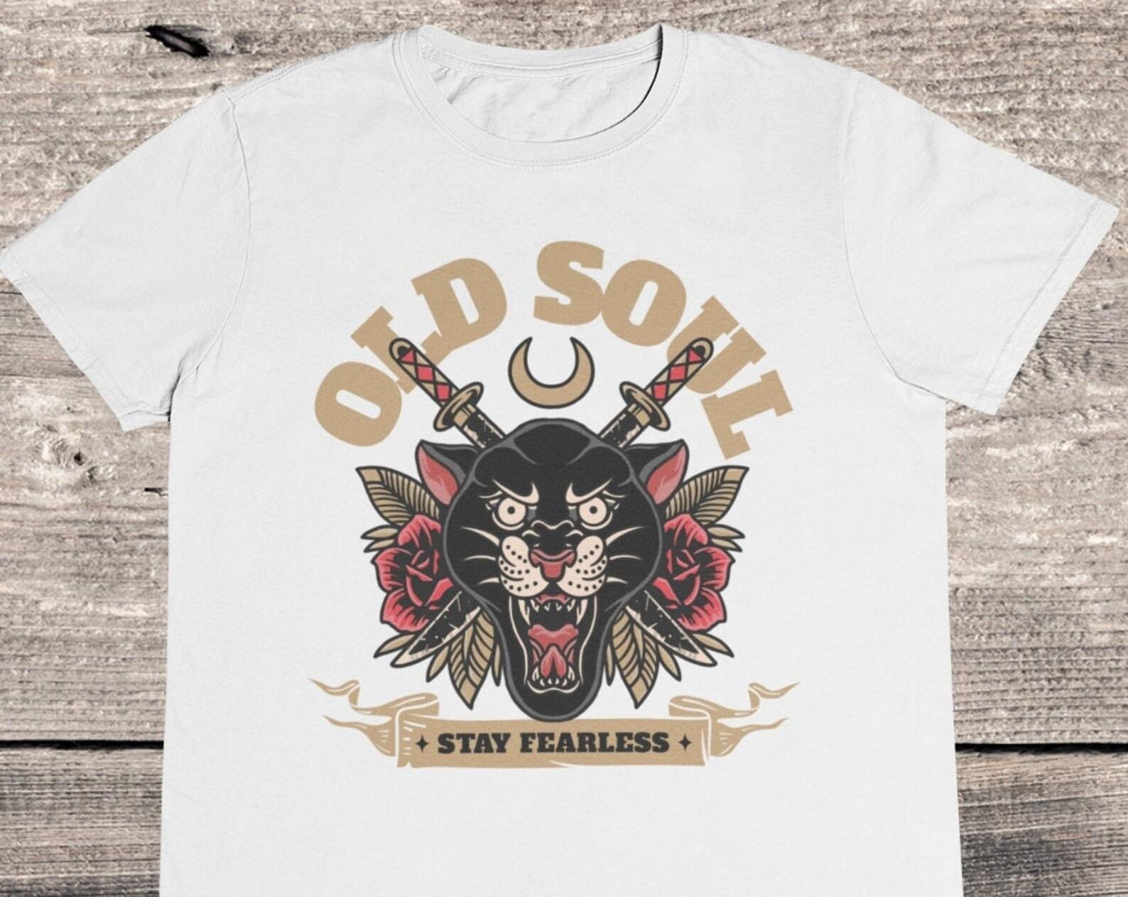 Retro Black Panther T-Shirt: Roses and Samurai Sword Design S