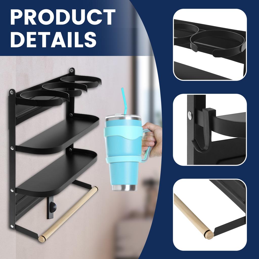 Magnetic Water Bottle Storage Rack Multifunctional Tumbler Holder Carbon Steel Water Cup Holder Organizer For Stanley Cup