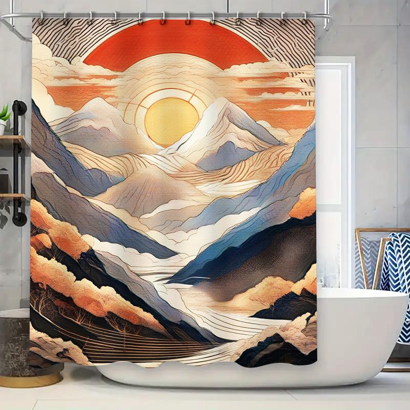 

Шторка для душа Горный рассвет Акварельный пейзаж для ванной комнаты 3D-печать Индивидуальные шторки для душа Домашний декор 90x180cm