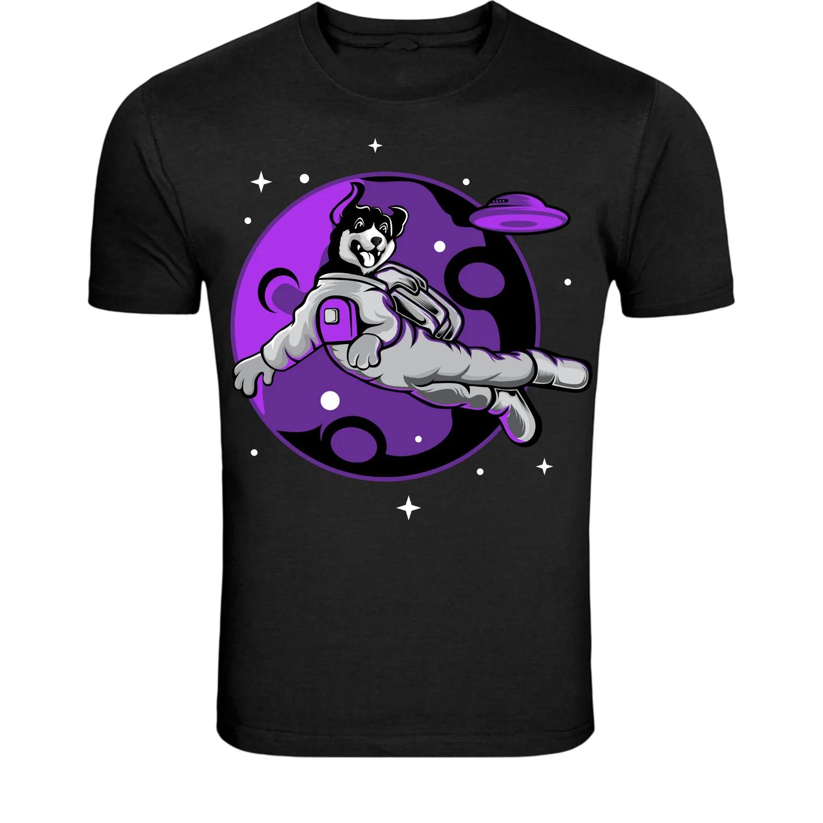 Husky Astronaut UFO T-Shirt - Funny Space Dog Graphic Tee S