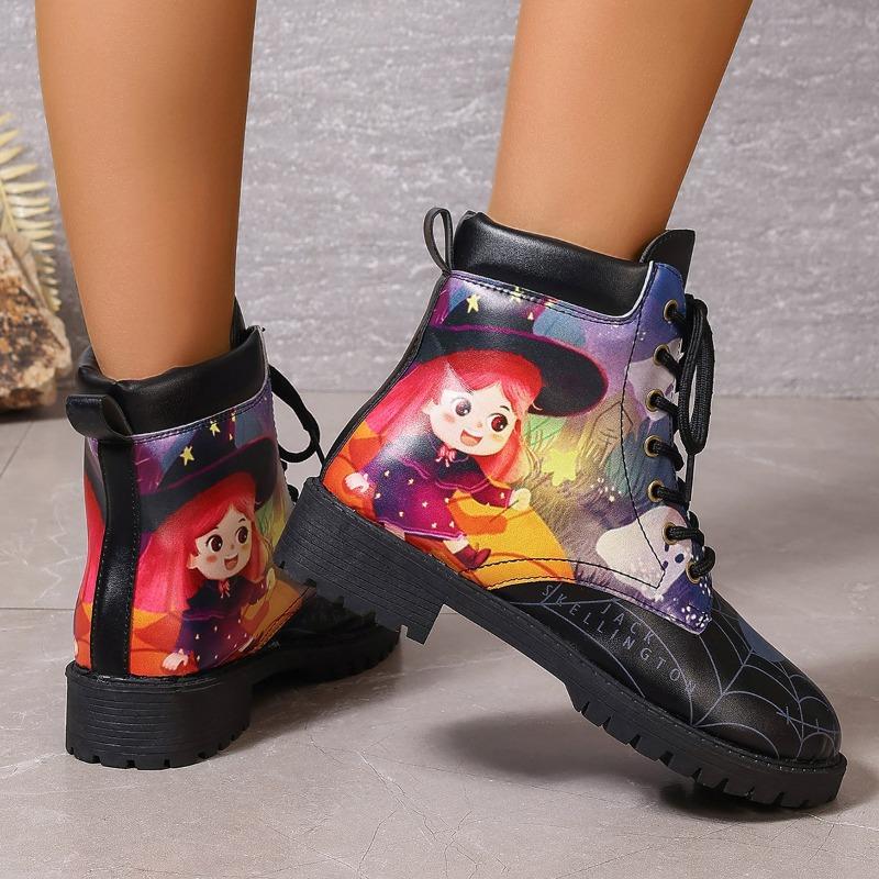 Fashion Halloween Printed Women's Boots 2024 New European and American Style Design Workwear Plus Size High Top Women's Boots Sneakers