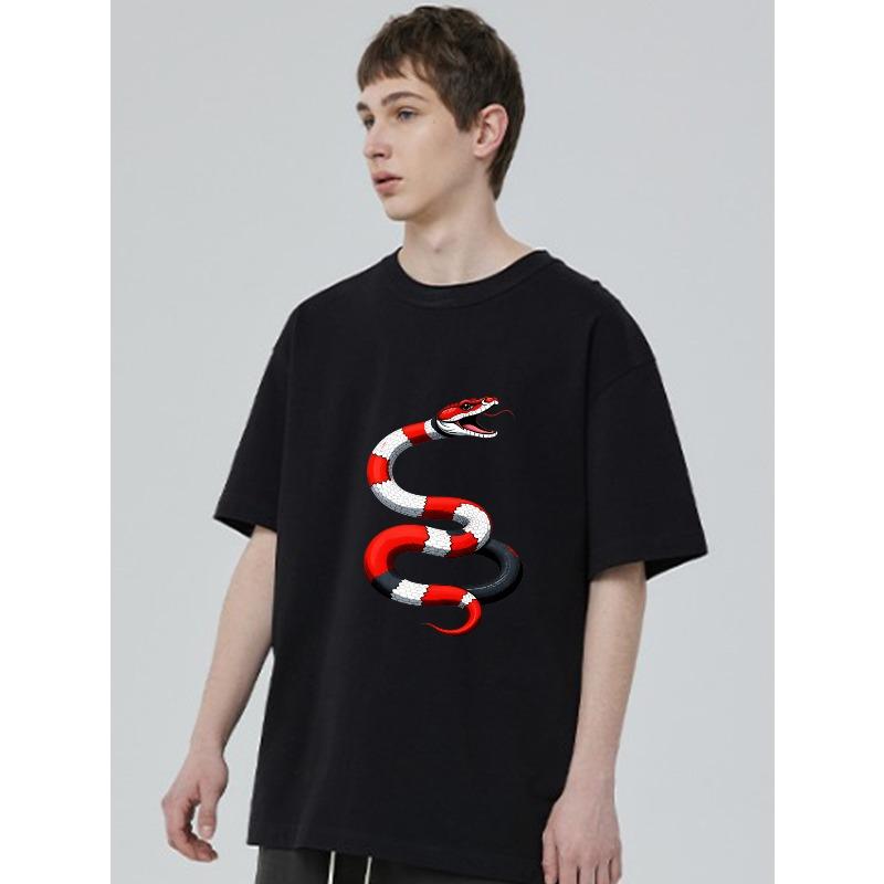 Crewneck T Shirt Black Snake Pattern Print Men's Casual Wear Streetwear Fashion Top